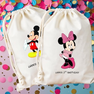 Personalized Mickey Minnie Birthday Bags, Mickey Party Favor Gift Bags, Minnie Birthday Celebration Favor Bags, Kids Birthday Name Bags