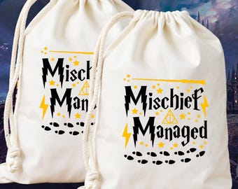 Custom Mischief Managed Drawstring Treat Bag, Spell Party Gift Bag, Fantasy Theme Goody Bag, Wizard Themed Kids Birthday Party Supplies