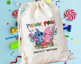 Custom Stitch Lilo Themed Birthday Bags, Stitch Birthday Favor Bag, Favor Bag For Kids With Names, Cute Alien Theme Birthday Gift Bag