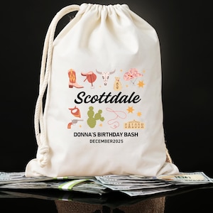 Customized Scottsdale Favor Bags - Wedding Shower Party Bags - Cactus Themed Desert Bags - Arizona Wedding Cotton Theme Bachelorette Bags