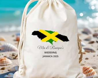 Personalized Jamaica Destination Hangover Kit - Custom Jamaica Beach Party Drawstring Mini Favor Bags - Wedding Part Favor-Jamaican Map Flag