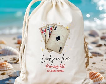 Personalisierte Lucky in Love Las Vegas Bachelorette Party Favor Taschen, Las Vegas Party Tasche, Vegas Brautparty Geschenke, Spielkarte Design Taschen