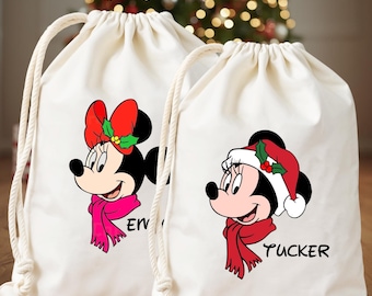 Personalized Christmas Mickey Minnie Name Bags, Kids Mickey Minnie Christmas Celebration Favor Bags, Christmas Birthday Party Name Bags