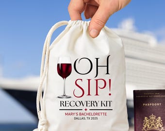 Custom Wine Glass Oh Sip Hangover Recovery Kit Bags - Aperol Spritz Favors Bachelorette - Rose Wine Favor Bags - Wedding Hangover Kit Bags