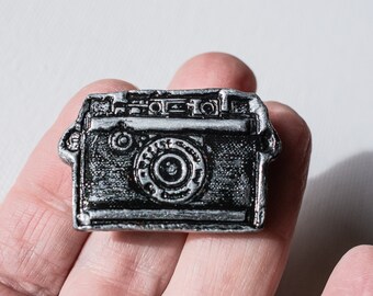 Pin Brooch Film Camera  Hand-painted Stamp Impression in Clay Black White Scarf Sweater Hat Pin Brooch Vintage Film Polaroid