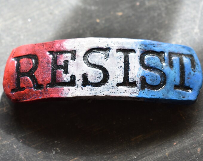 Barrette With the Word Resist in Red, White Blue Colors Resistance