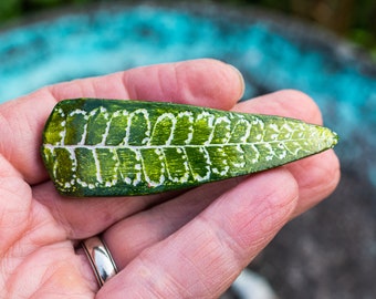 Barrette Medium Hair Clip Real Maiden Hair Fern Leaf Impression Clay White Green & Gold French Style Hair Clip Accessory Scarf Plant Jewelry