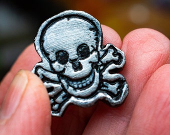 Pin Brooch Small Jolly Roger Pirate Silver Black Color Clay Lapel Hat Scarf Sweater Lapel Hand Painted Yargh Matey Halloween Skull