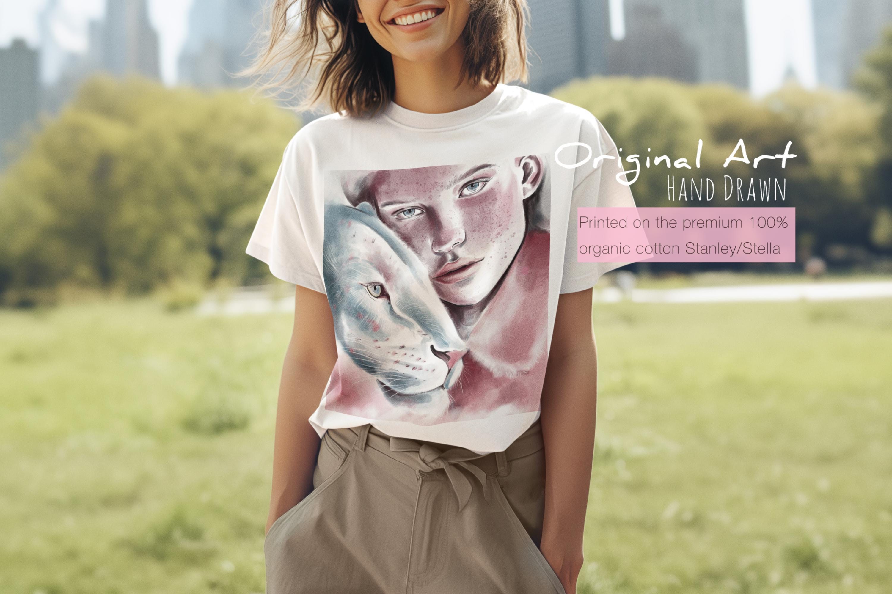 Girl with Lion Graphic Tee: Hand-Drawn Wearable Art