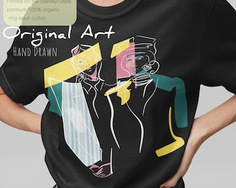 Abstract Face Line Art T-Shirt: Organic Cotton Unisex Tee