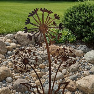 Patina dandelion garden stake metal rust decoration metal flower outdoor decoration rust look gift flower stake metal art garden accessories