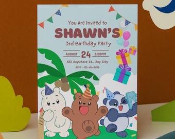 We Bare Bears Birthday Invitation Template Digital - Editable - Easy Download