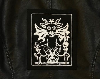 Parche de cartas de tarot de diablo grande, plata sobre negro, coser en tela, espalda, gótico