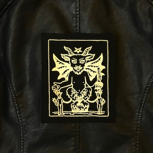Large Devil Tarot Card Patch, Gold on Black, Sew On, Cotton, Back, Gothic