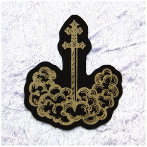 Sword Applique, Printed Patch, Gold, Sew On Fabric Badge, Gothic, Knightcore, Medieval