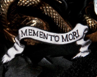 Memento Mori Brooch, Wooden Pin, Eco Friendly Gothic Badge