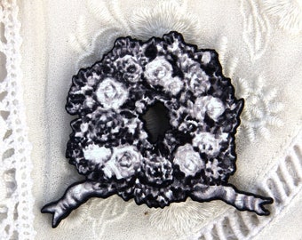 Mourning Brooch Wreath Pin, Victorian Memento Mori Jewelry, Gothic Lolita