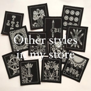 Nine of Coins, Pentacles, Tarot Card Patch, Silver on Black, Sew On Fabric Badge, Gothic image 4