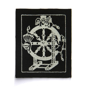 Wheel of Fortune Tarot Card Patch, Silver on Black, Sew On Fabric Badge, Gothic