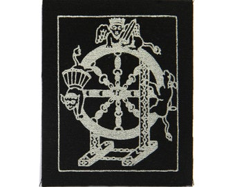 Wheel of Fortune Tarot Card Patch, Silver on Black, Sew On Fabric Badge, Gothic