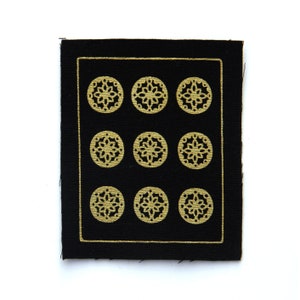 Tarot Card Patch, Nine of Pentacles, Coins, Gold on Black, Sew On Fabric Badge, Gothic
