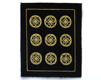 Tarot Card Patch, Nine of Pentacles, Coins, Gold on Black, Sew On Fabric Badge, Gothic