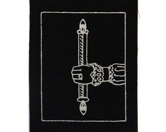 Ace of Wands Tarot Card Patch, Silver on Black, Sew On Fabric Badge, Gothic