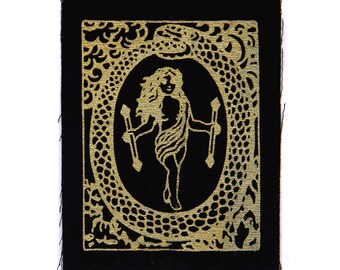 Tarot Card Patch, The World, Gold on Black, Sew On Fabric Badge, Gothic
