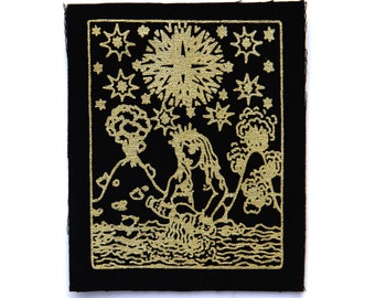 Tarot Card Patch, The Star, Gold on Black, Sew On Fabric Badge, Gothic
