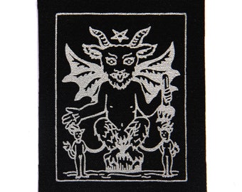 The Devil Tarot Card Patch, Silver on Black, Sew On Fabric Badge, Gothic