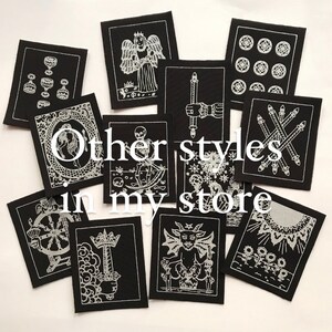 Five of Wands Tarot Card Patch, Silver on Black, Sew On Fabric Badge, Gothic image 3