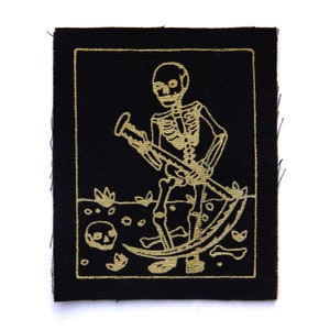 Death Tarot Card Patch, Gold on Black, Sew On Fabric Badge, Gothic