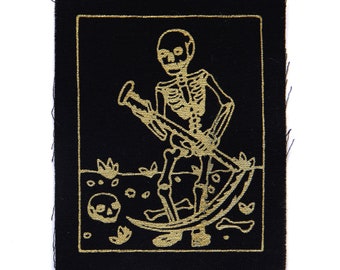 Death Tarot Card Patch, Gold on Black, Sew On Fabric Badge, Gothic