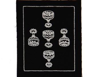 Five of Cups Tarot Card Patch, Silver on Black, Sew On Fabric Badge, Gothic