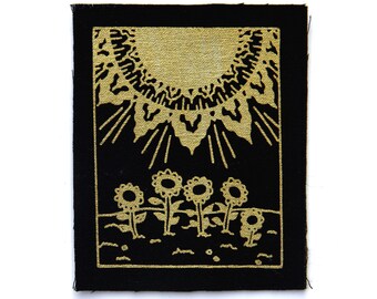 Tarot Card Patch, The Sun, Gold on Black, Sew On Fabric Badge, Gothic