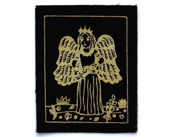 Temperance Tarot Card Patch, Gold on Black, Sew On Fabric Badge, Gothic