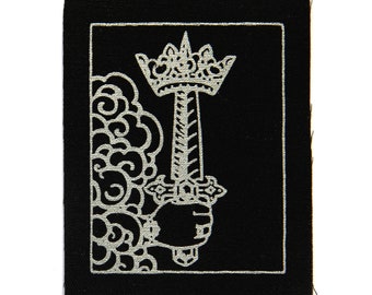 Ace of Swords Tarot Card Patch, Silver on Black, Sew On Fabric Badge, Gothic