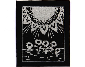 The Sun Tarot Card Patch, Silver on Black, Sew On Fabric Badge, Gothic