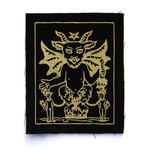 Tarot Card Patch, The Devil, Gold on Black, Sew On Fabric Badge, Gothique