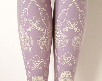 Pirate Printed Tights Nautical Extra Large Plus Size Octopus Narwhal White Lavender Women