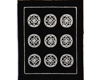 Nine of Coins, Pentacles, Tarot Card Patch, Silver on Black, Sew On Fabric Badge, Gothic