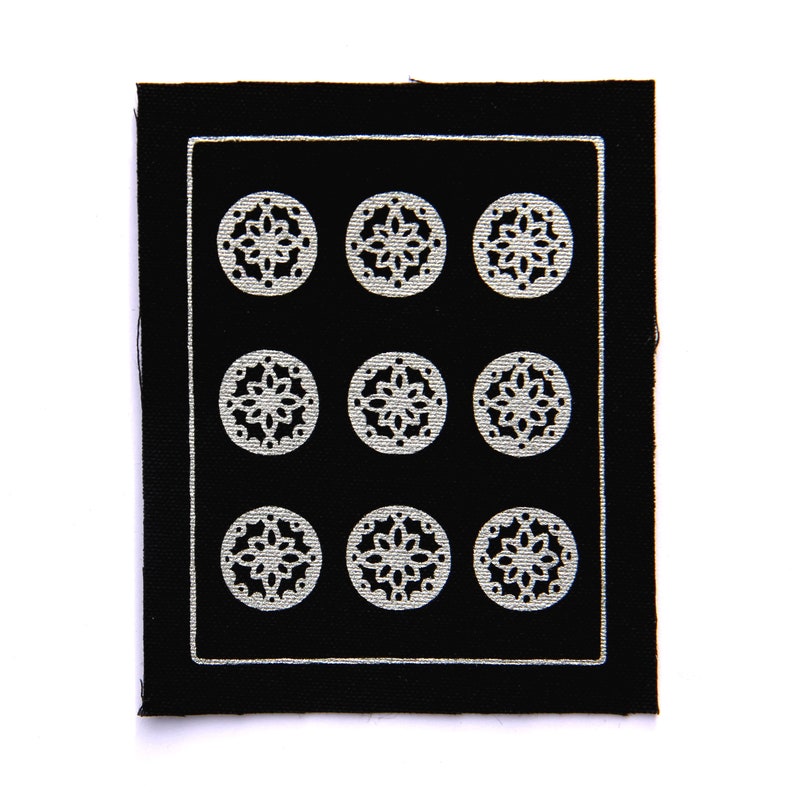 Nine of Coins, Pentacles, Tarot Card Patch, Silver on Black, Sew On Fabric Badge, Gothic image 1