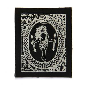 The World Tarot Card Patch, Silver on Black, Sew On Fabric Badge, Gothic