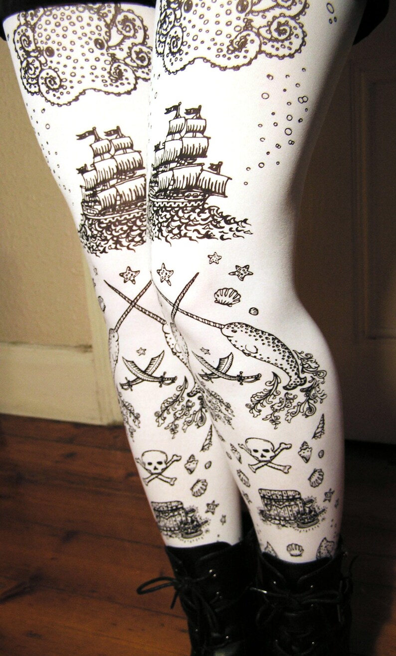 Black on White Sailor Lolita Small to Plus Size Nautical Pattern Pirate Costume Women/'s Tattoo Printed Tights
