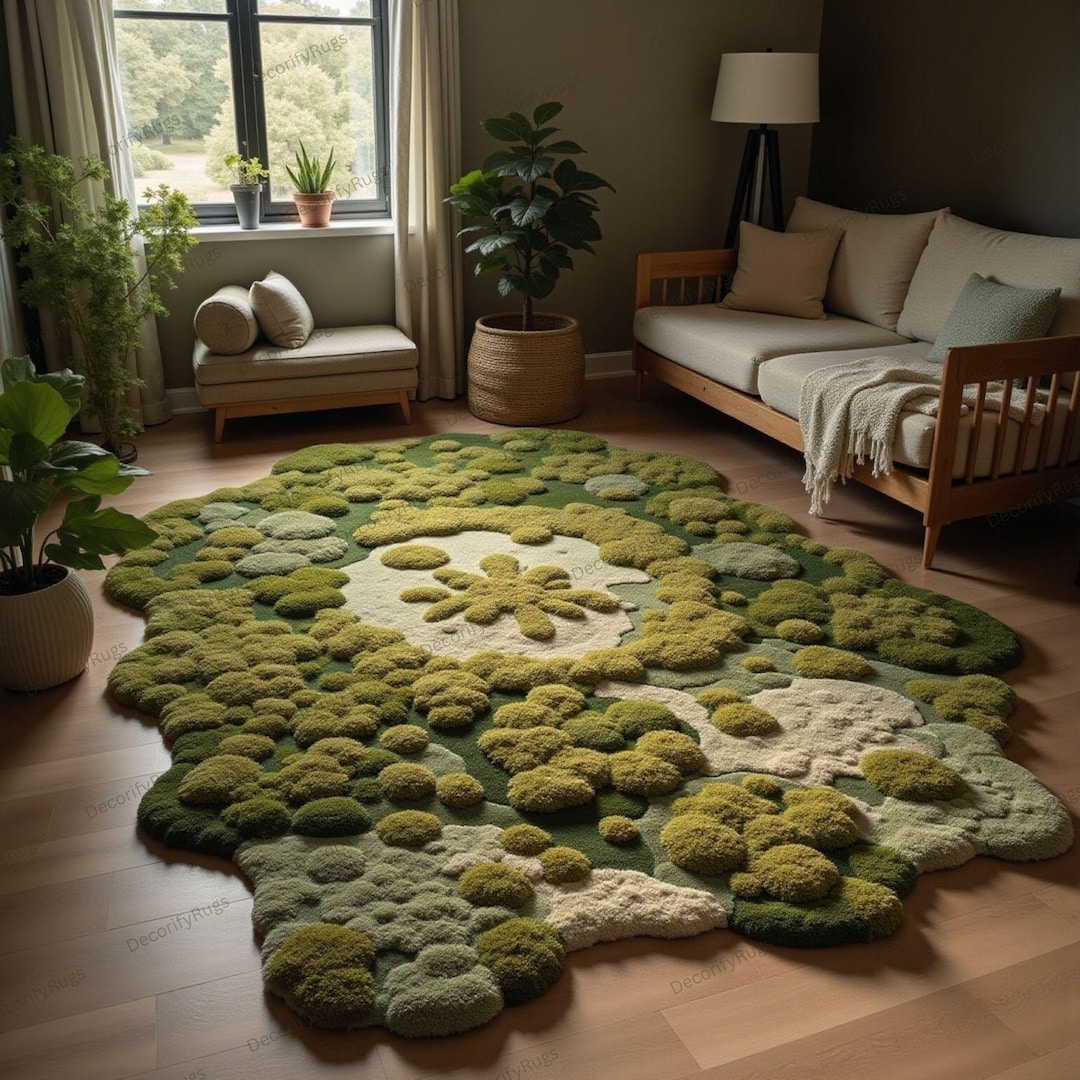 Hand-tufted Wool Moss Rug | 3D Sculptural, Biophilic Design | Area ...