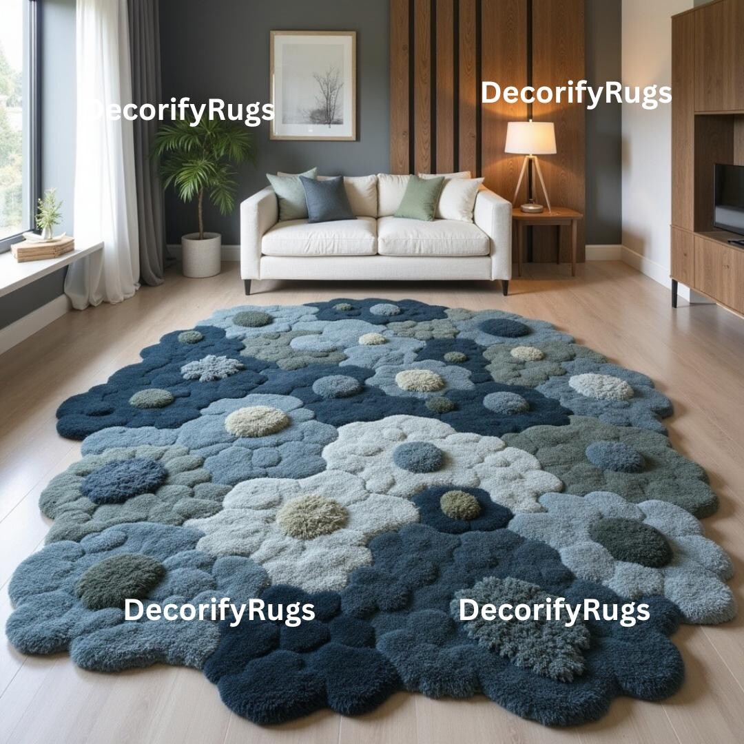 Blue Moss Rug | Hand Tufted Abstract Area Rug | Modern Organic Carpet ...
