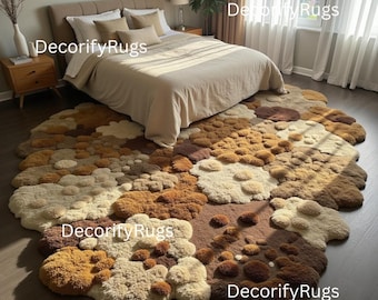 Hand-Tufted Wool Moss Rug | 3D Earth-Tone, Freeform Carpet