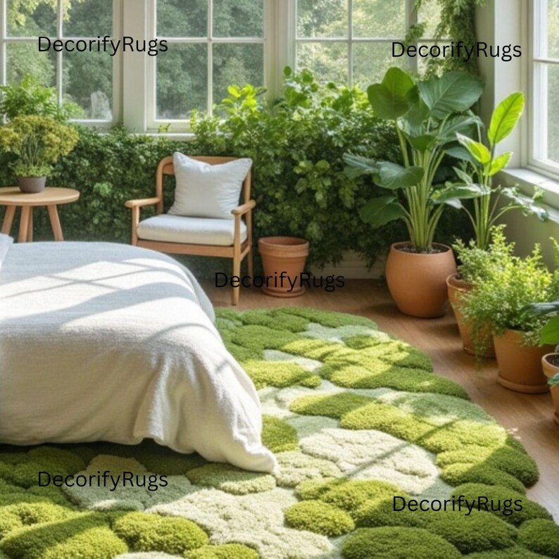 Hand Tufted Wool Rug, Biophilic Moss Garden Design Green Luxuries Rug ...