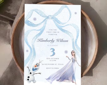 Frozen Birthday Invitation Girl, Elsa Party Invite, Winter Wonderland Editable Invite, Snow Princess