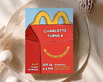 McDonald's Happy Meal Birthday Invitation Template, Fast Food Party Invite,  5x7 Inch Invitation